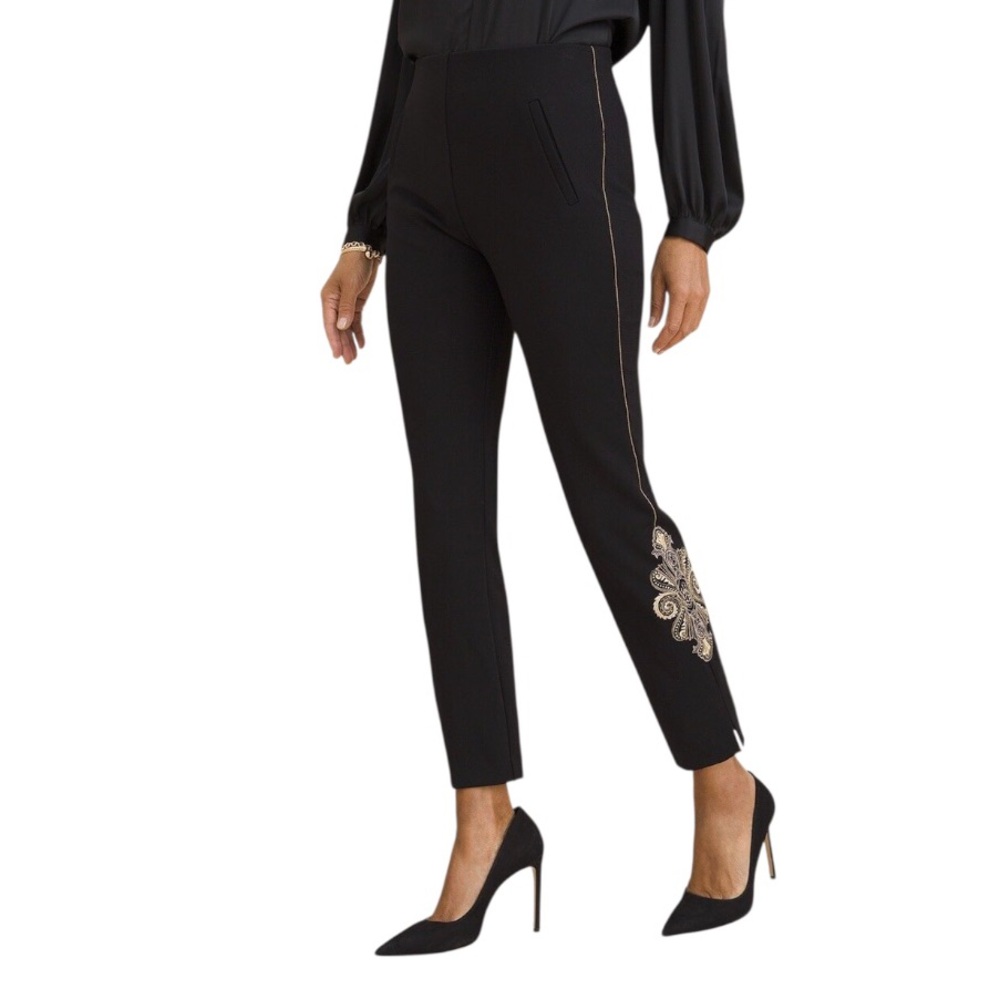 Chico's So Slimming 360 Juliet Embellish Slim Leg Black Pull On Pants 1 = M = 8